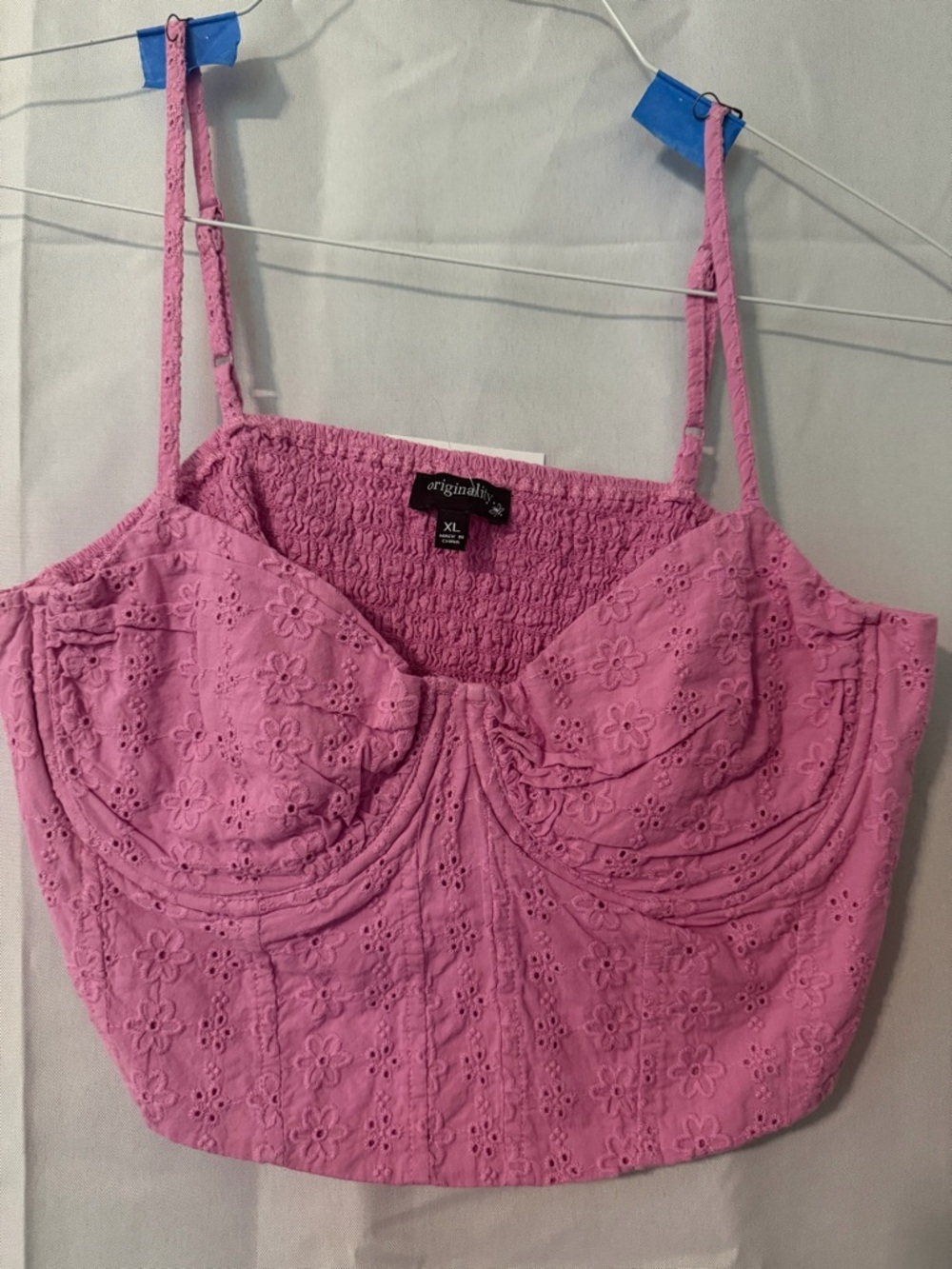 Pink Eyelet Bustier Crop Top - Spaghetti Straps